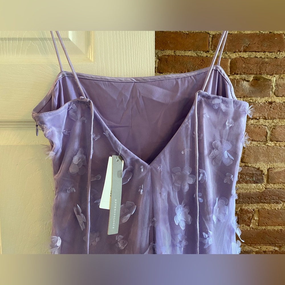 NWT Anthropologie | Lavender Midi Dress with Floral Appliqué - 10 - Picture 5 of 14